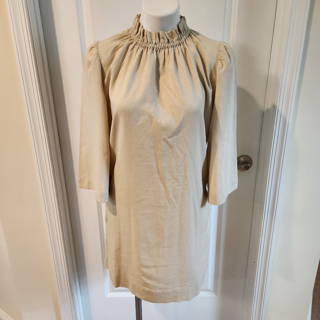 G. Label By Goop Size 2 Cream Linen Blend Dress With Pockets And Buttons, Luxe